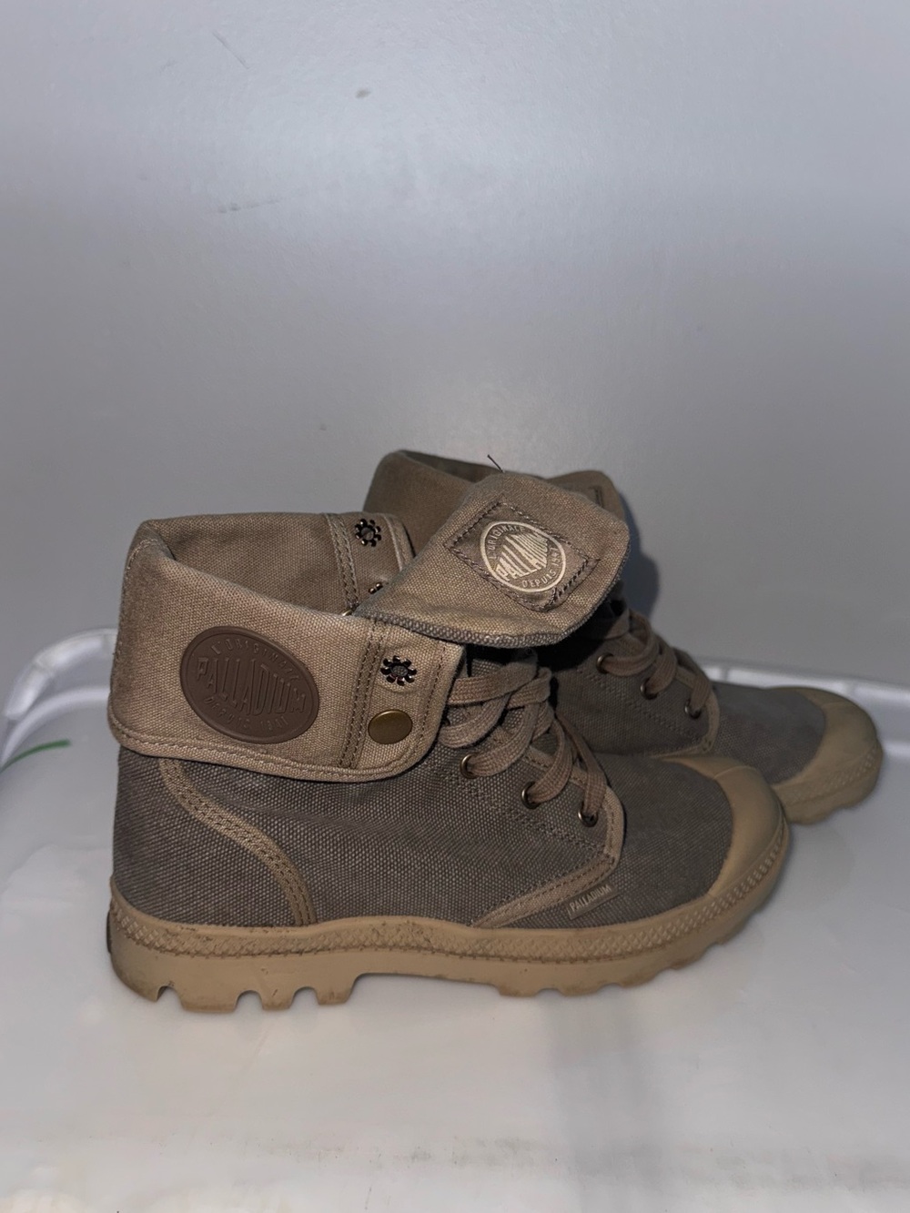 Palladium Khaki + Beige Foldover Boots - Picture 5 of 8